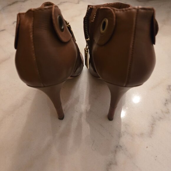 L.A.M.B. by Gwen Stefani "Joelle" Brown Leather Peep-Toe Booties - Picture 8 of 8